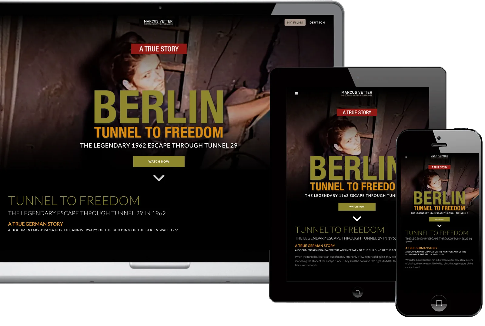 Film website Berlin – Tunnel to Freedom on laptop, tablet and smartphone